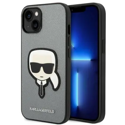 KARL LAGERFELD SAFFIANO OVITEK KARL'S HEAD PATCH ZA IPHONE 14 PLUS SREBRN