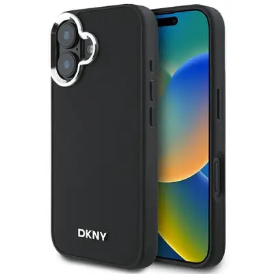 DKNY PLAIN SILVER LOGO MAGSAFE CASE OVITEK ZA IPHONE 16 ČRN