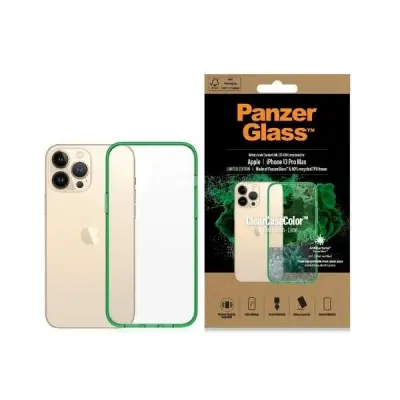 ETUI PANZERGLASS CLEARCASE ANTYBAKTERYJNE Z CERTYFIKATEM MILITARY GRADE NA IPHONE 13 PRO MAX - PRZEZROCZYSTO-ZIELONE