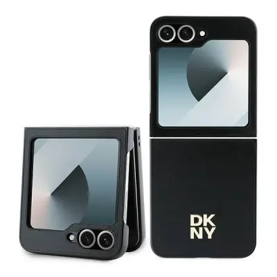 DKNY USNJEN KOVINSKI OVITEK STACK LOGO ZA SAMSUNG GALAXY Z FLIP 6 - ČRN