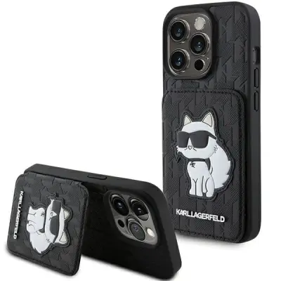 OVITEK KARL LAGERFELD SAFFIANO CARDSLOTS I STAND CASE ZA IPHONE 15 PRO ČRN
