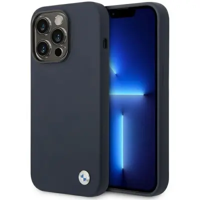 BMW SILIKONSKI OVITEK KOVINSKI LOGO ZA MAGSAFE ZA IPHONE 14 PRO MAX MORNO MODER