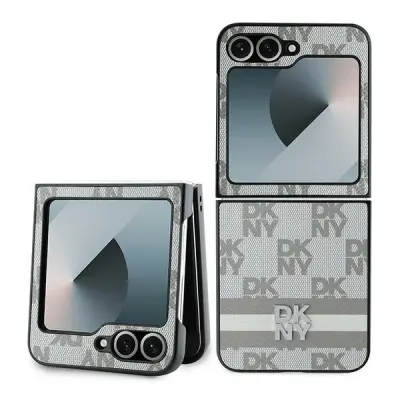 ETUI DKNY CHEQUERED PATTERN PRINTED STRIPES NA SAMSUNG GALXY Z FLIP 6 - BEŻOWE