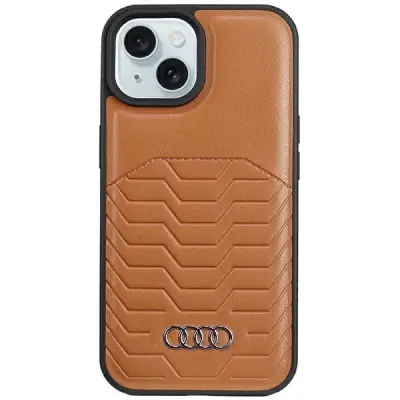 OVITEK Z AUDI IZ SINTETIČNEGA USNJA ZA MAGSAFE ZA IPHONE 15 14 13 - RJAV