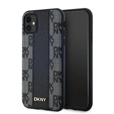 DKNY USNJEN OVITEK V KARIRANEM MONO VZORCU ZA MAGSAFE ZA IPHONE 11 / XR - ČRN