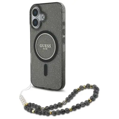 GUESS IML OVITEK GLITTER S PAŠKOM PEARL ZA MAGSAFE ZA IPHONE 16 ČRN