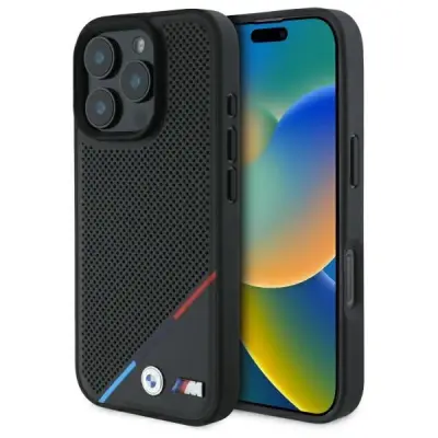 BMW M PERFORIRANI OVITEK TRICOLOR LINE ZA MAGSAFE ZA IPHONE 16 PRO MAX ČRN