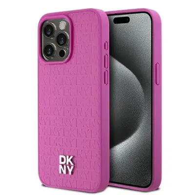 DKNY USNJEN OVITEK Z VZORCEM MONOGRAMA ZA MAGSAFE ZA IPHONE 15 PRO MAX ROZA