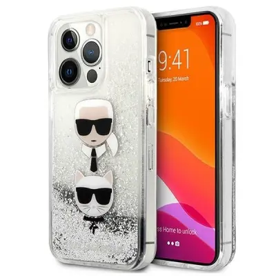 OVITEK Z BLEŠČICAMI KARL LAGERFELD LIQUID ZA IPHONE 13 PRO MAX SREBRN