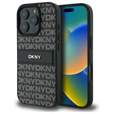 OVITEK DKNY ZA IPHONE 16 PRO ČRNA TEKSTURA ČRT