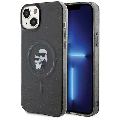 KARL LAGERFELD OVITEK Z BLEŠČICAMI KARL&CHOUPETTE ZA MAGSAFE ZA IPHONE 15 ČRN