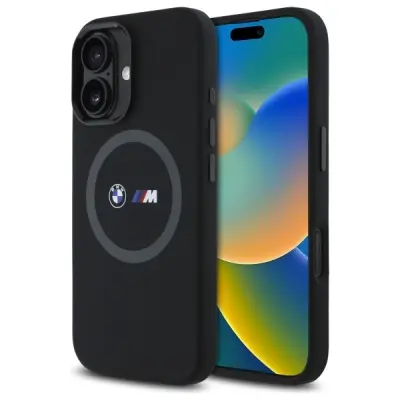 SILIKONSKI OVITEK S POTISKOM BMW M MAGSAFE ZA IPHONE 16 ČRN OVITEK