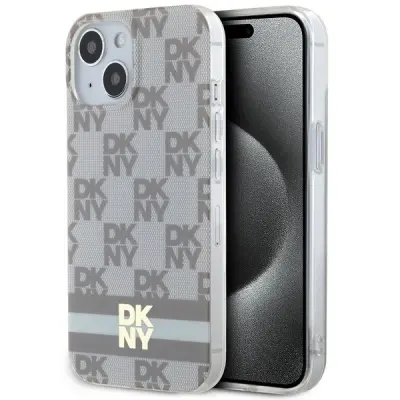 DKNY IML OVITEK V KARIRANEM MONO VZORCU MAGSAFE ZA IPHONE 15 14 13 BEŽ