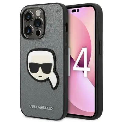 KARL LAGERFELD SAFFIANO KARL'S HEAD PATCH OVITEK ZA IPHONE 14 PRO SREBRNA