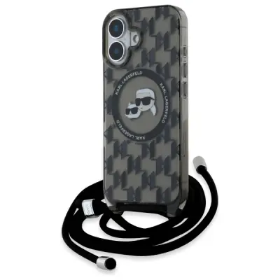ETUI KARL LAGERFELD IML CROSSBODY MONOGRAM KARL & CHOUPETTE HEAD MAGSAFE NA IPHONE 16 - CZARNE