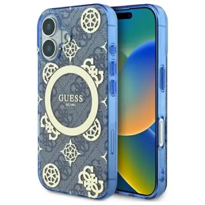 GUESS IML PEONY NA 4G OZADJU OVITEK ZA MAGSAFE ZA IPHONE 16 MODRA