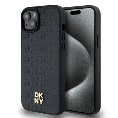 DKNY USNJEN OVITEK MONOGRAM ZA MAGSAFE ZA IPHONE 15 PLUS 14 PLUS ČRN