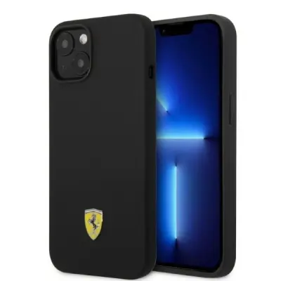 FERRARI SILIKONSKI KOVINSKI OVITEK LOGO ZA MAGSAFE ZA IPHONE 14 PLUS ČRN