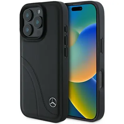 USNJENI OVITEK MERCEDES MB CURVED STITCHES ZA IPHONE 16 PRO ČRN