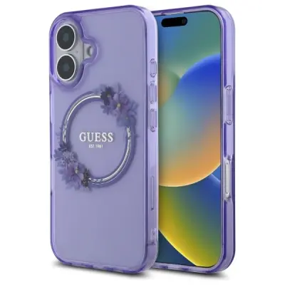 GUESS OVITEK IML FLOWERS WREATH ZA IPHONE 16 VIJOLIČEN ZA MAGSAFE