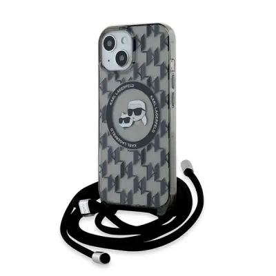 ETUI KARL LAGERFELD IML CROSSBODY MONOGRAM KARL & CHOUPETTE HEAD MAGSAFE NA IPHONE 15 / 14 / 13 - CZARNE
