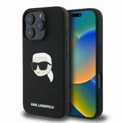 KARL LAGERFELD SILIKONSKI OVITEK KARL HEAD ZA MAGSAFE ZA IPHONE 16 PRO MAX ČRN