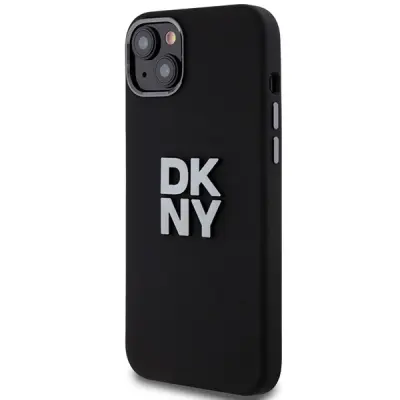 DKNY TEKOČI SILIKONSKI OVITEK KOVINSKI LOGO ZA IPHONE 15 PLUS 14 PLUS ČRN