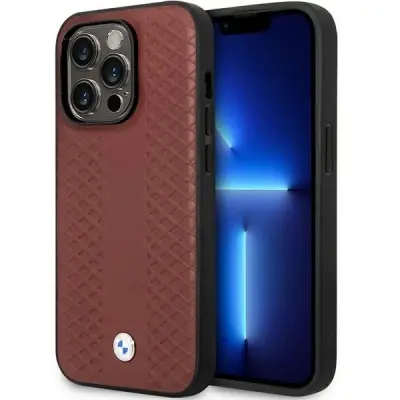 USNJENI OVITEK BMW Z DIAMANTNIM VZORECEM ZA IPHONE 14 PRO MAX BORDO