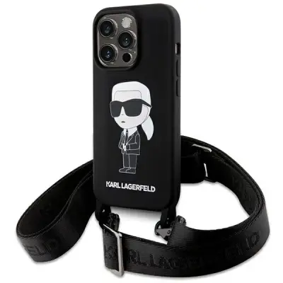 SILIKONSKI OVITEK IKONIK KARL LAGERFELD CROSSBODY ZA IPHONE 15 PRO MAX ČRN