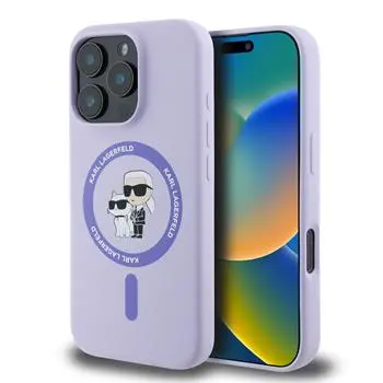 Originalen KARL LAGERFELD ovitek MagSafe iPhone 16 Pro - Karl and Choupette - vijola - KLHMP16LSCMKCRHU