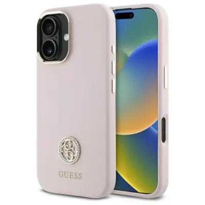 GUESS SILIKONSKI LOGO STRASS OVITEK 4G ZA IPHONE 16 OVITEK ROZA