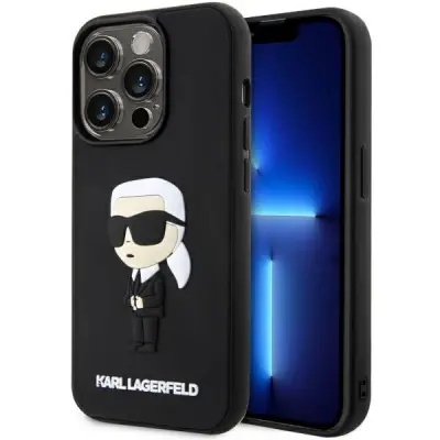 KARL LAGERFELD GUMIJASTI OVITEK IKONIK 3D CASE OVITEK ZA IPHONE 14 PRO ČRN