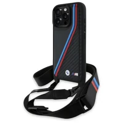 OVITEK BMW M EDITION CARBON TRICOLOR LINES & STRAP CASE ZA IPHONE 16 PRO ČRN