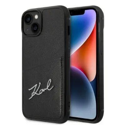 OVITEK ZA KARTICO S PODPISOM KARL LAGERFELD ZA IPHONE 14 PLUS ČRN