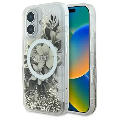 OVITEK Z BLEŠČICAMI GUESS LIQUID ZA MAGSAFE ZA IPHONE 16 BEŽ OVITEK