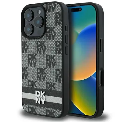 OVITEK V KARIRANEM VZORCU DKNY ZA IPHONE 16 PRO MAX ČRN