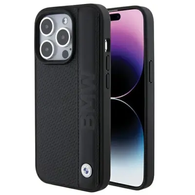 USNJEN OVITEK BMW S TEKSTURO IN ČRTAMI ZA IPHONE 15 PRO ČRN