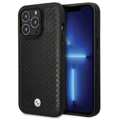OVITEK BMW USNJEN OVITEK Z DIAMANTNIM VZORECEM ZA IPHONE 14 PRO ČRN