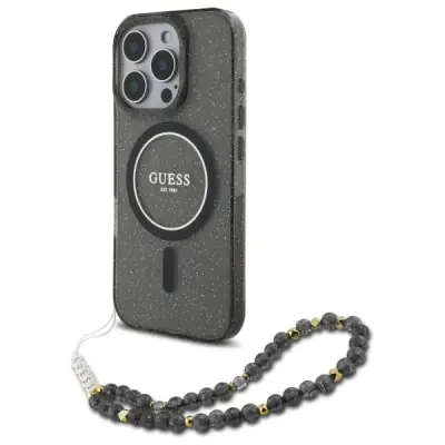GUESS IML OVITEK Z BLEŠČICAMI S PAŠKOM PEARL ZA MAGSAFE ZA IPHONE 16 PRO MAX ČRN