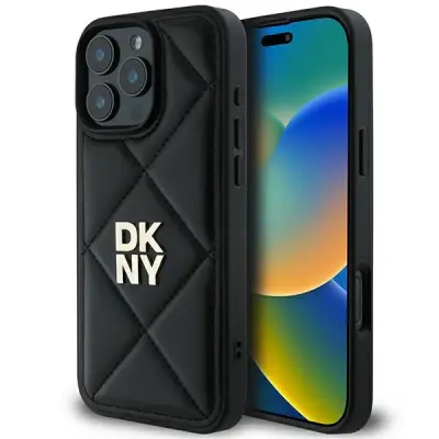 OVITEK DKNY QUILTED STACK LOGO CASE OVITEK ZA IPHONE 16 PRO ČRN