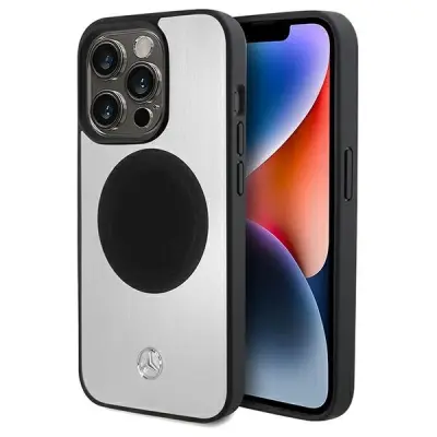 MERCEDES USNJEN&ALU OVITEK ZA MAGSAFE OVITEK ZA IPHONE 15 PRO MAX SREBRN