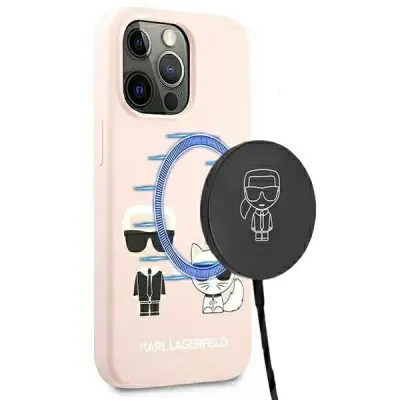 ETUI KARL LAGERFELD SILICONE IKONIK KARL&CHOUPETTE MAGSAFE NA IPHONE 13 PRO / IPHONE 13 - JASNORÓŻOWE