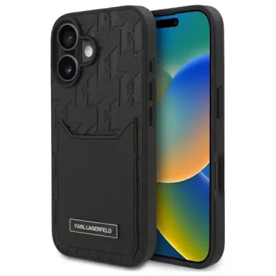 ETUI KARL LAGERFELD CARDSLOTS MONOGRAM ZA IPHONE 16 ČRN OVITEK