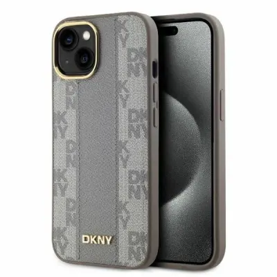 DKNY USNJEN OVITEK KARIRANO ZA MAGSAFE OVITEK ZA IPHONE 15 BEŽ