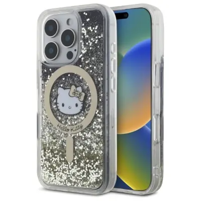 HELLO KITTY TEKOČI OVITEK Z BLEŠČICAMI MAGSAFE ZA IPHONE 16 PRO MAX ZLAT