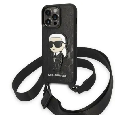 KARL LAGERFELD OVITEK MONOGRAM IKONIK PATCH CASE ZA IPHONE 14 PRO ČRN