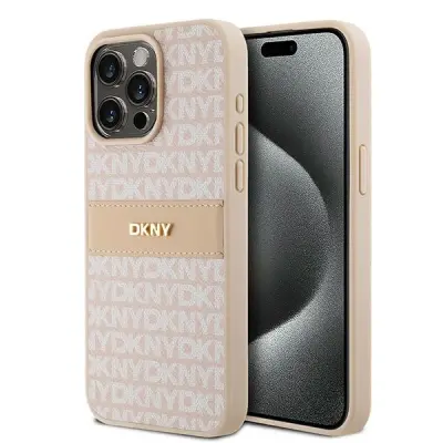DKNY USNJENI OVITEK MONO ČRTA & KOVINSKI LOGO ZA IPHONE 15 PRO MAX ROZA