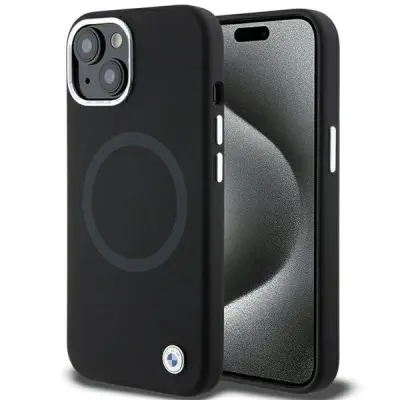 TEKOČI SILIKONSKI OVITEK BMW SIGNATURE ZA MAGSAFE OVITEK ZA IPHONE 15 PLUS ČRN