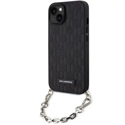 KARL LAGERFELD OVITEK SAFFIANO MONOGRAM CHAIN CASE ZA IPHONE 14 ČRN
