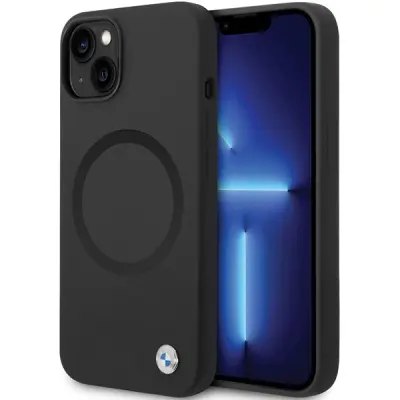 TEKOČI SILIKONSKI OVITEK BMW SIGNATURE ZA MAGSAFE ZA IPHONE 14 ČRN